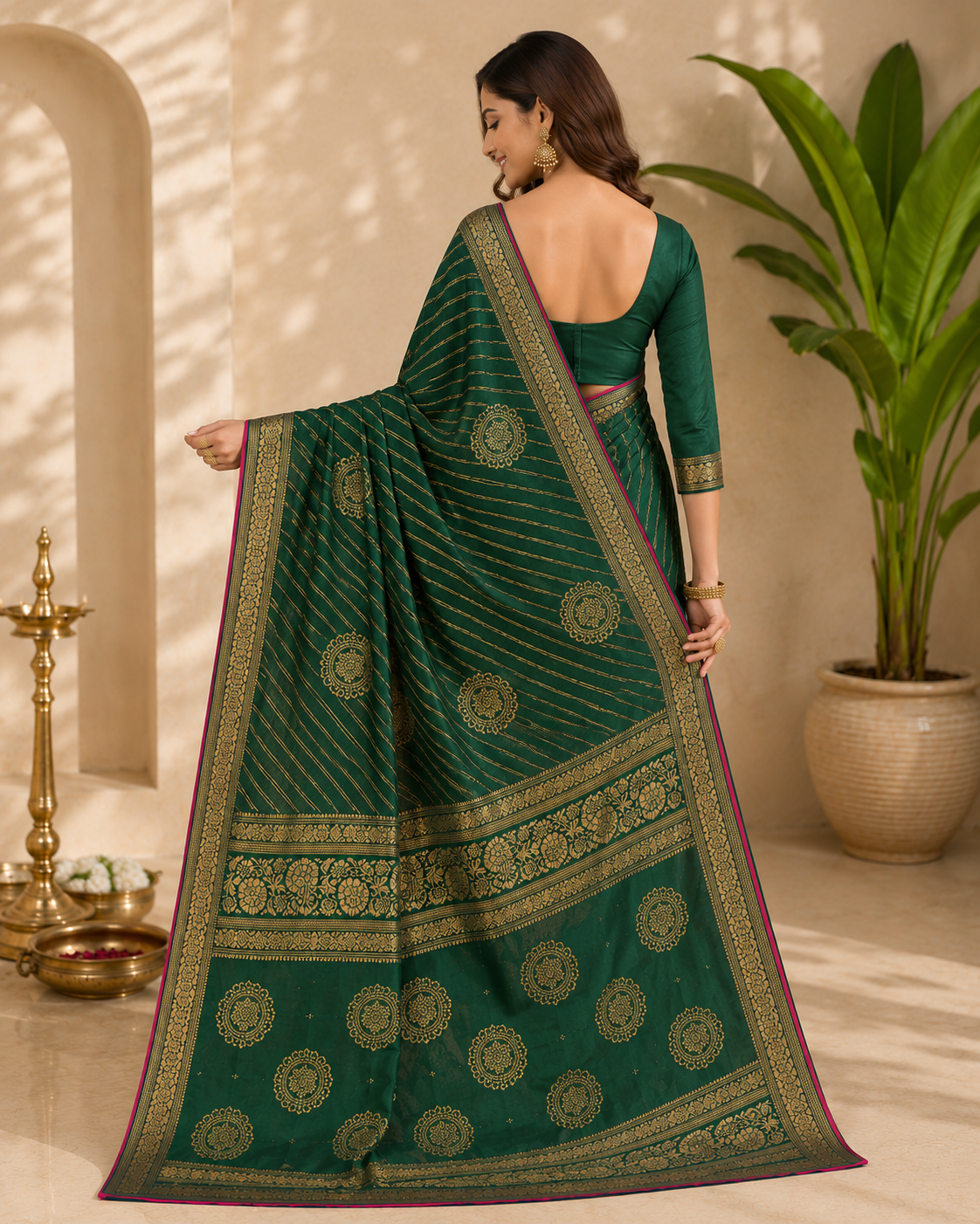 Emerald Leheriya Zari Saree