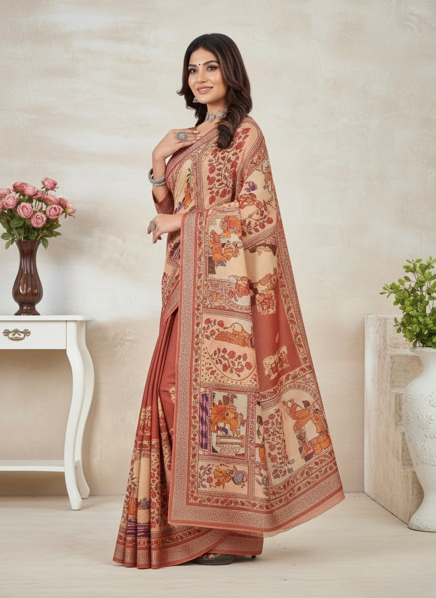 Rust Brown & Beige with Multicolour Accents