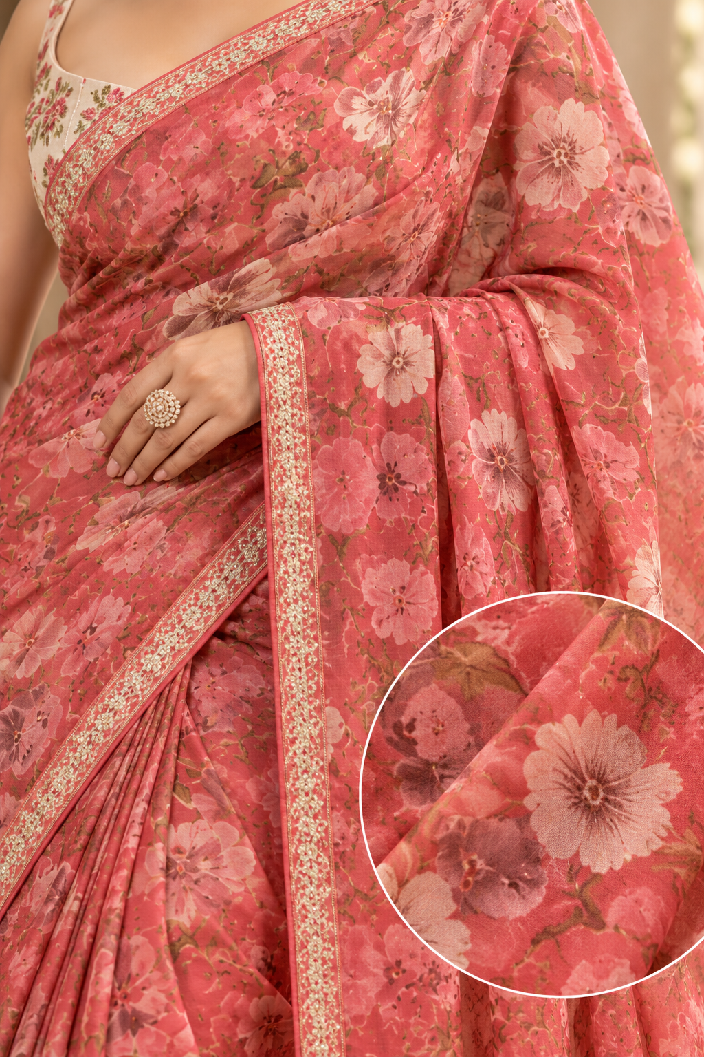 Roselle Bloom – Floral Elegance Saree