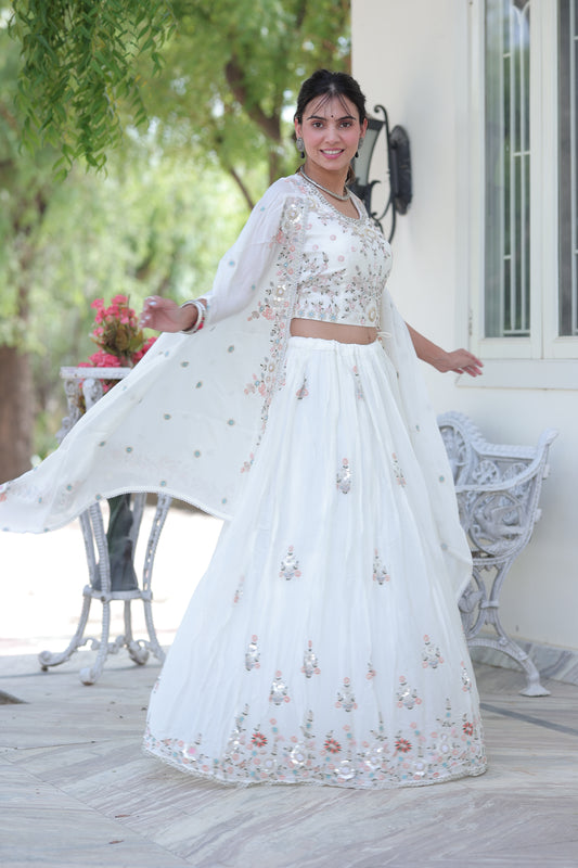 White Sequin Embroidered Lehenga Set