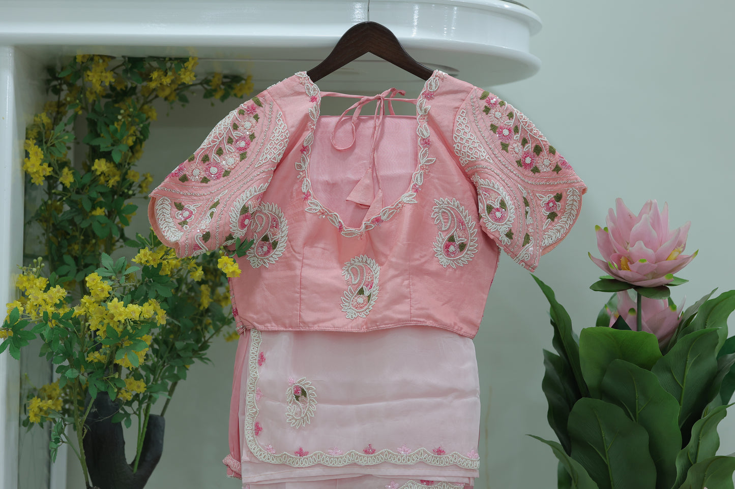 Haldi Bloom Chiffon Saree with Gota Appliqué & Pearl Detailing