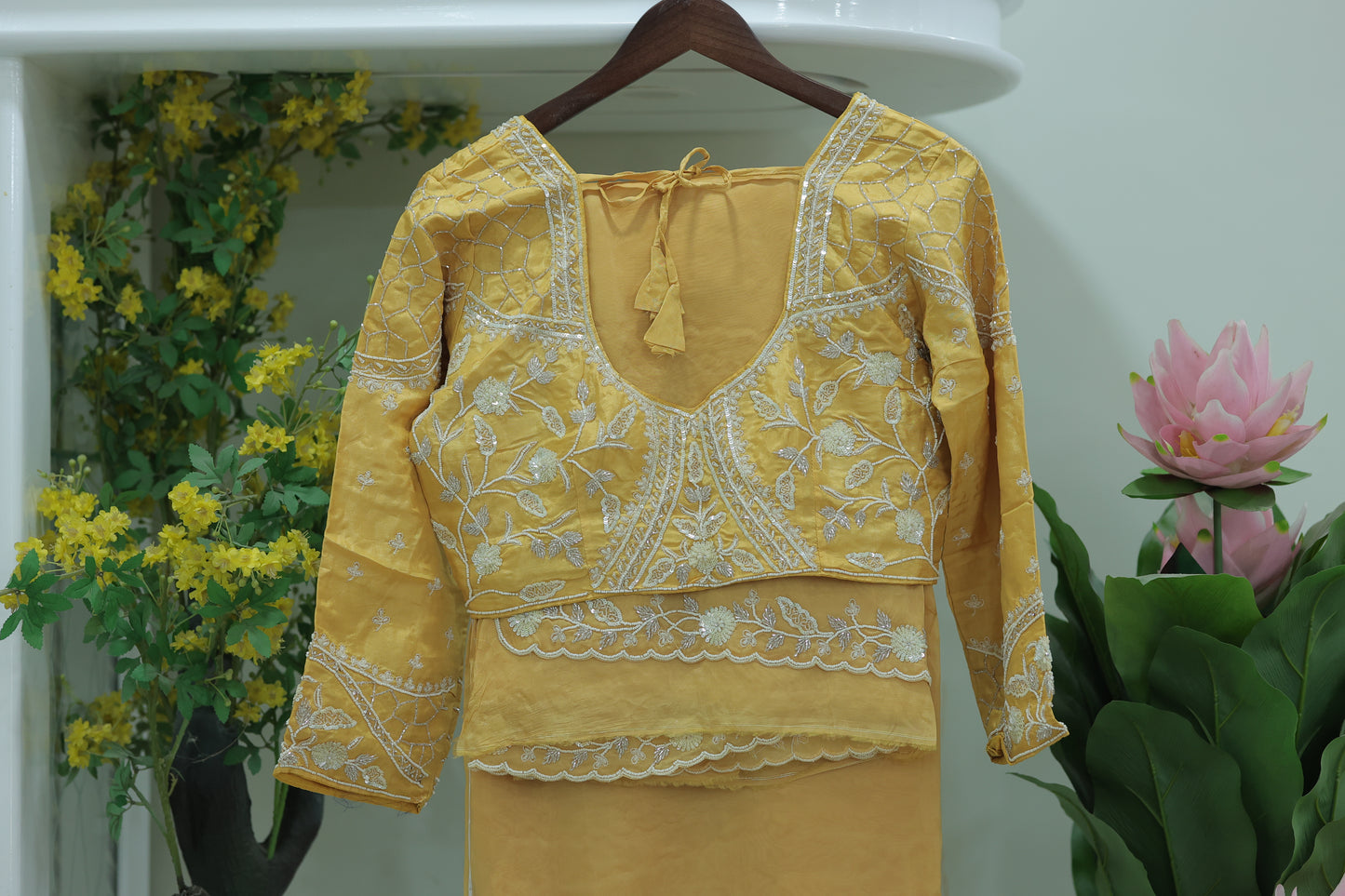 Yellow Saree with Sequin and Thread Embellished Blouse