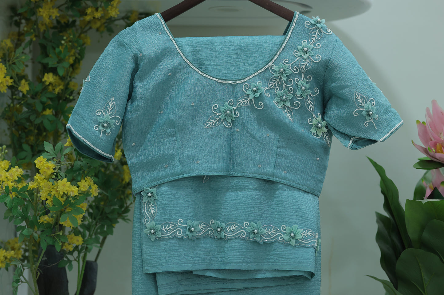 Soft Pink Floral Touch Saree Set