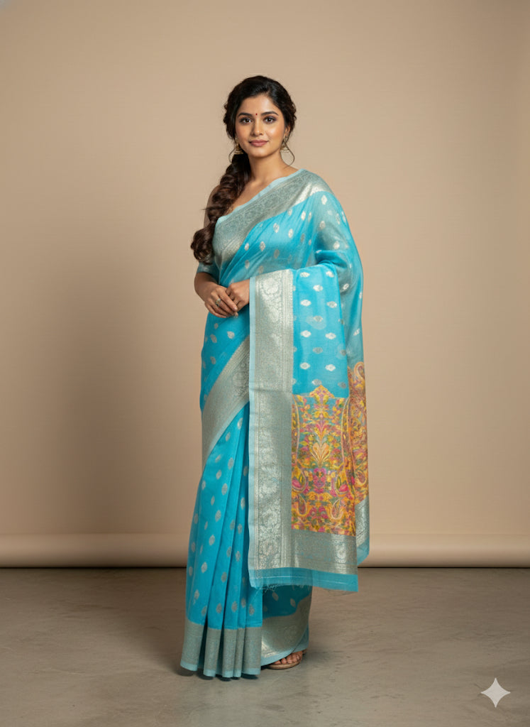 Soft Weaving Silk Saree with Zari Border & Floral Pallu