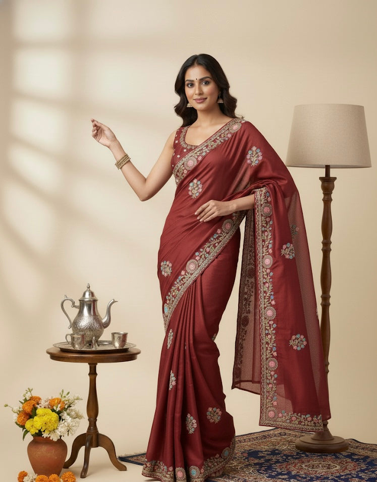 Embroidered Motif Silk Weave Saree