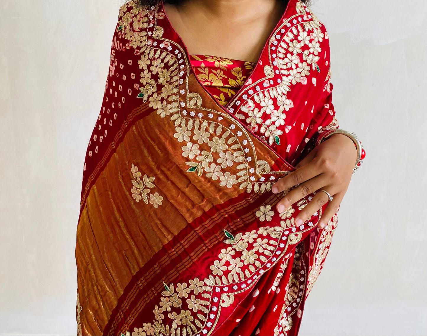 Traditional Red Bandhani Saree with Heavy Zari Embroidery
