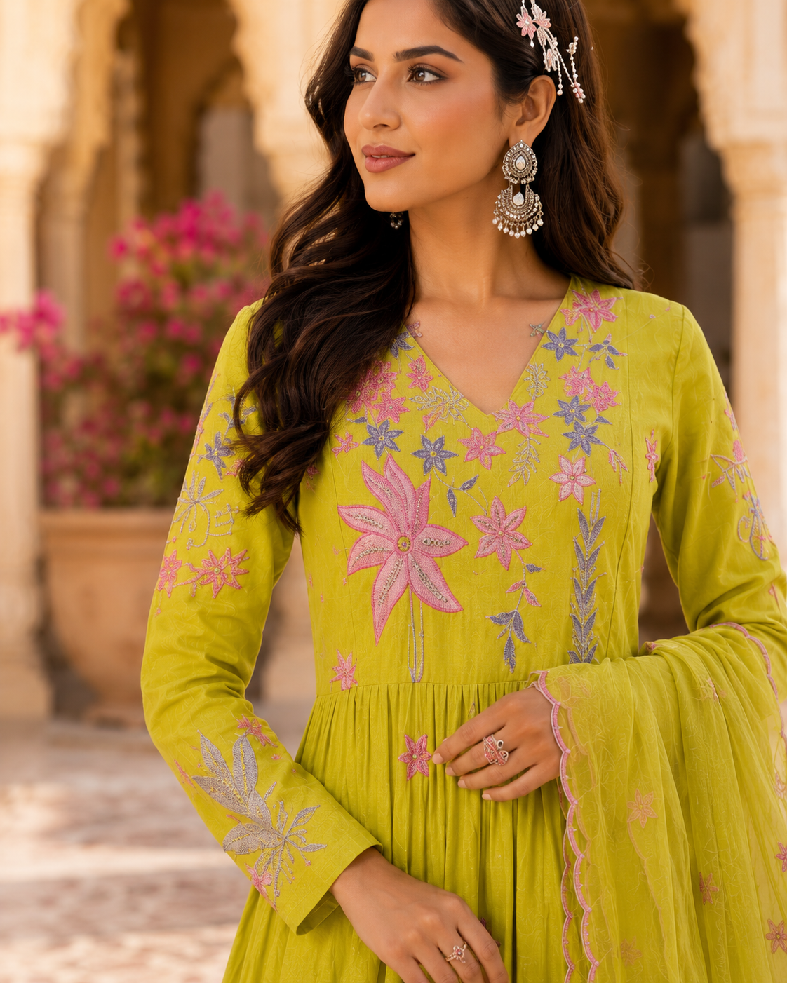 Zehra Lime Anarkali Set