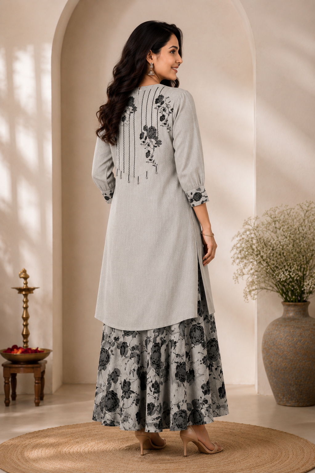 Noir Bloom Kurta Palazzo Set