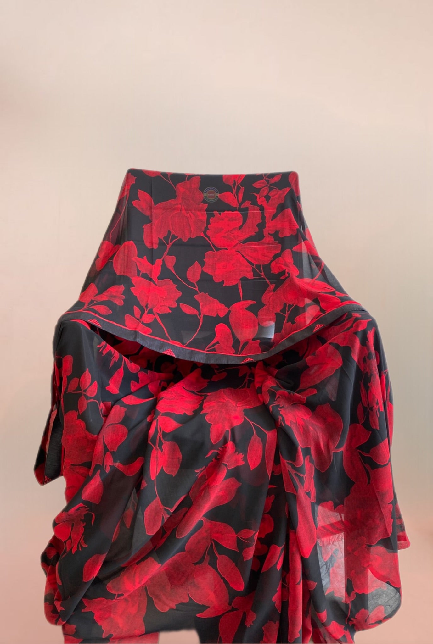 Black Saree with Striking Red Floral Prints