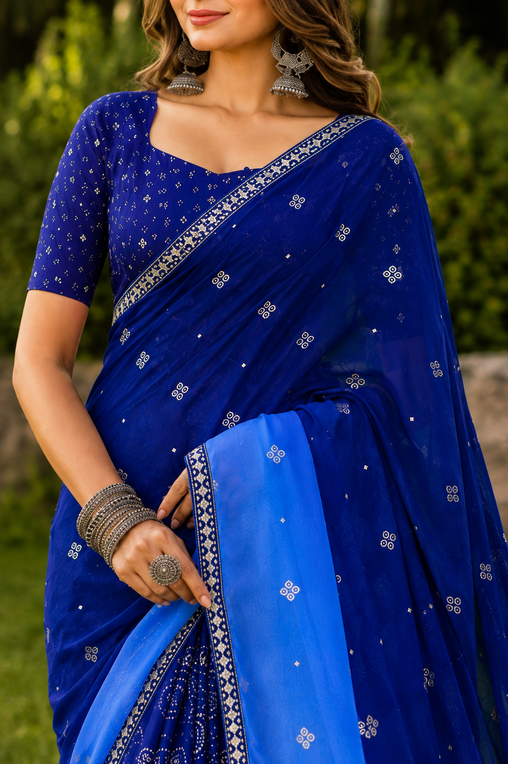 Royal Blue Bandhani Drape Saree