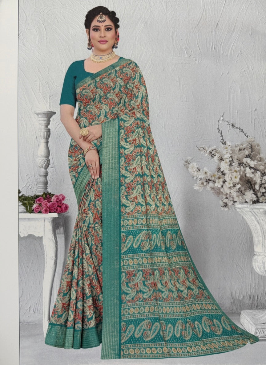 Paisley Printed Synthetic Silk Saree – Multiple Colour Variants