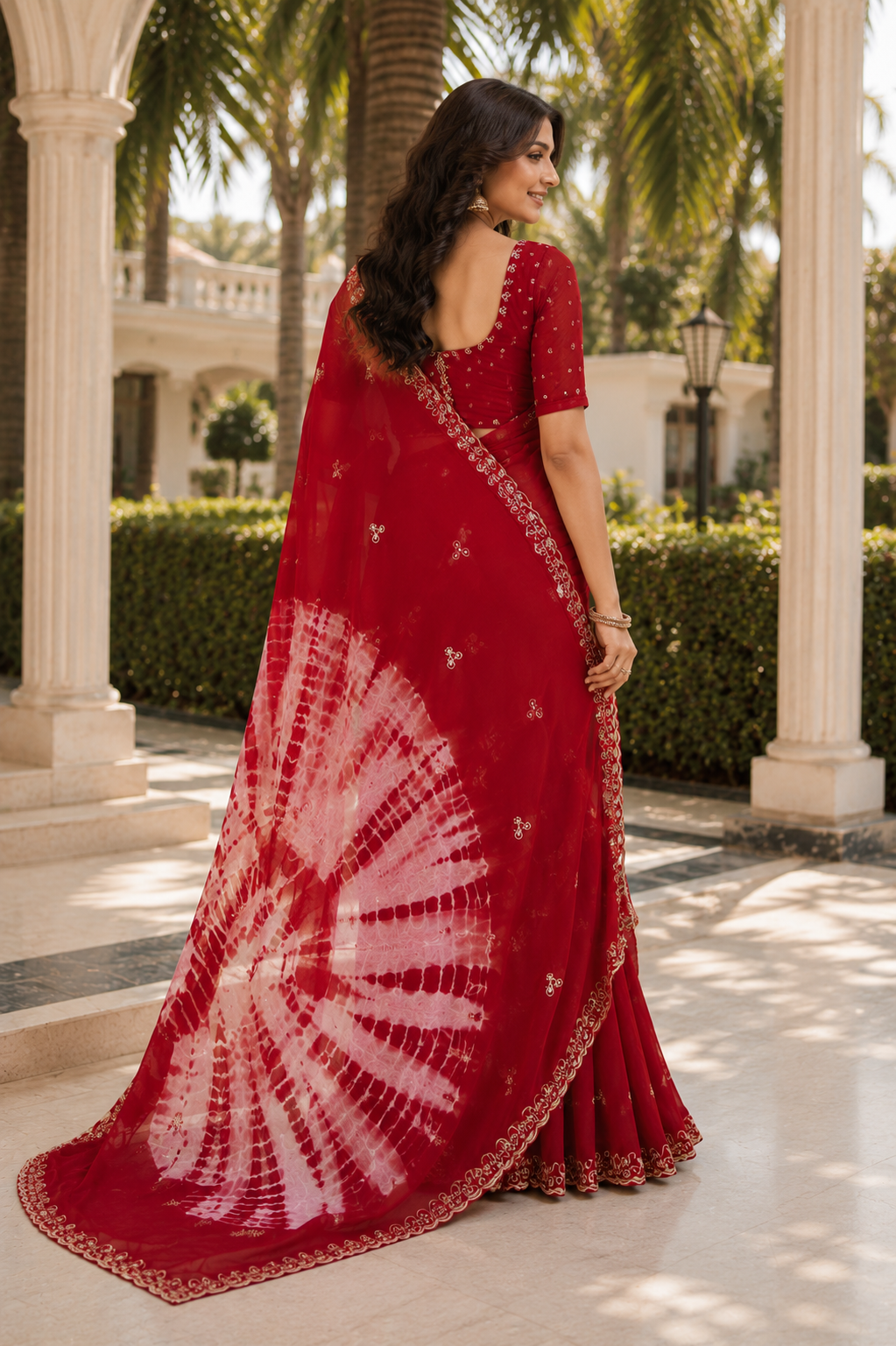 Embroidered Tie-Dye Chiffon Saree