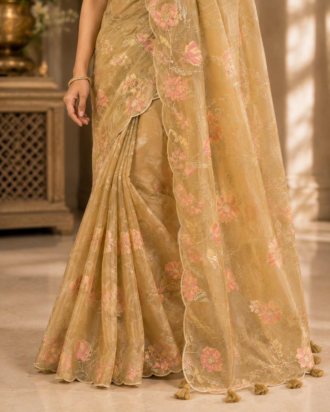 Golden Meadow Blossom Saree