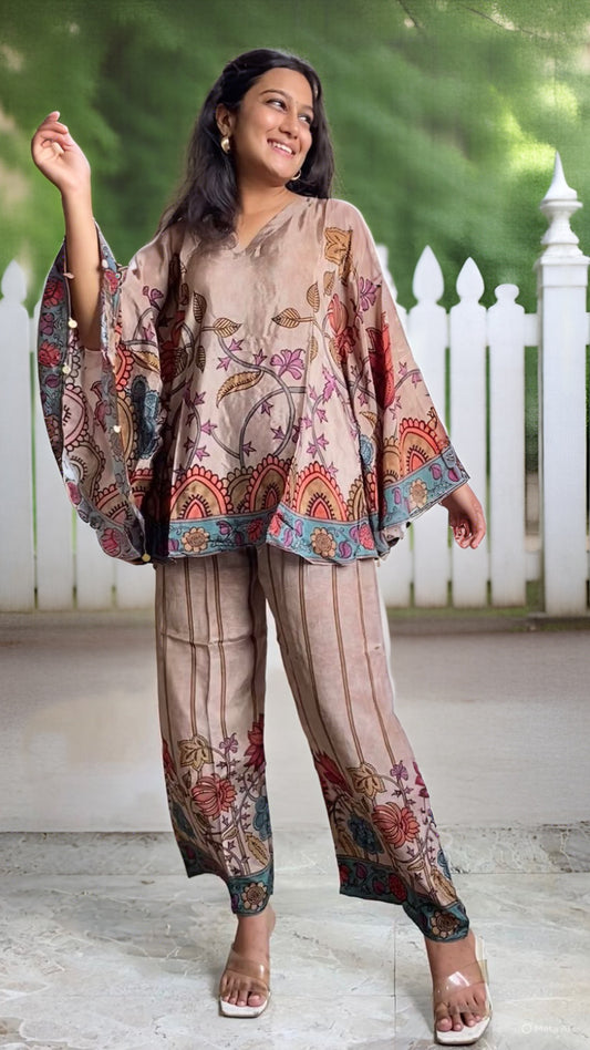 Multicolor Printed Co-ord Set in Earthy Beige with Folk-Inspired Motifs