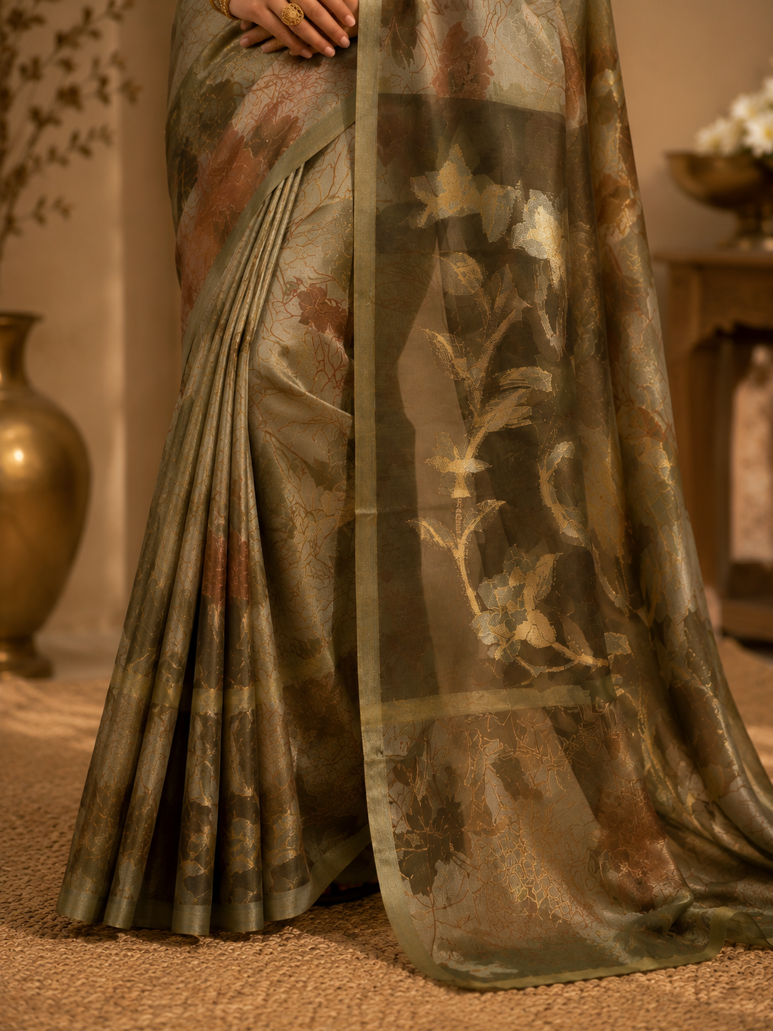 Olive Mist Floral Saree