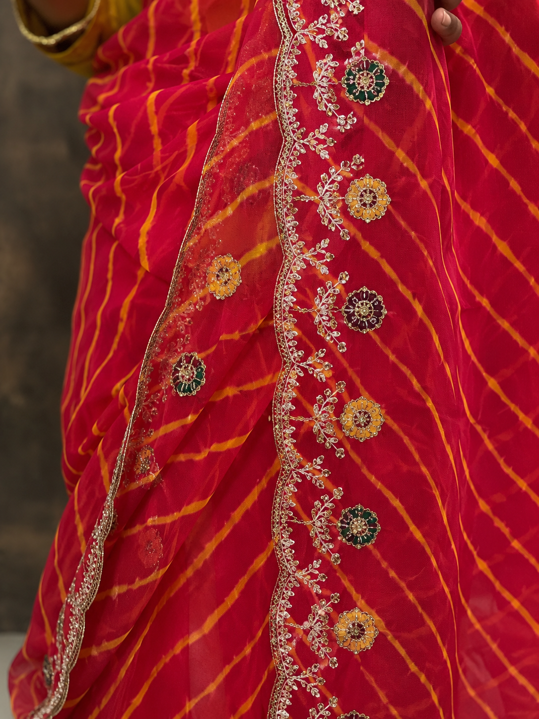 Embroidered Leheriya Soft Chiffon Saree