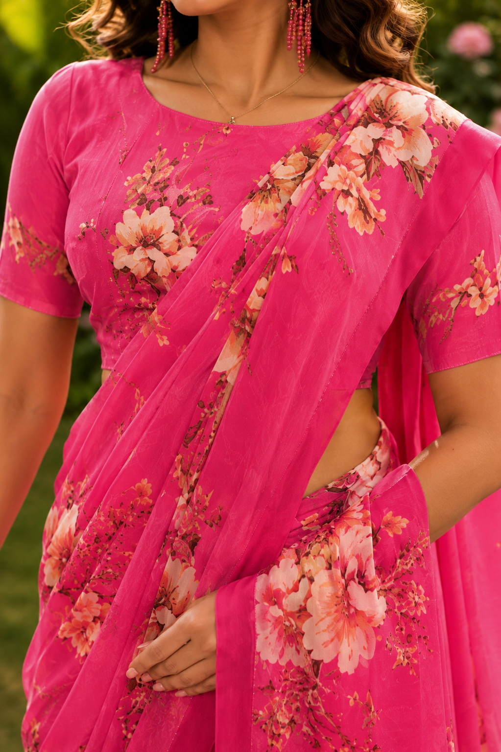 Fuchsia Garden Floral Saree