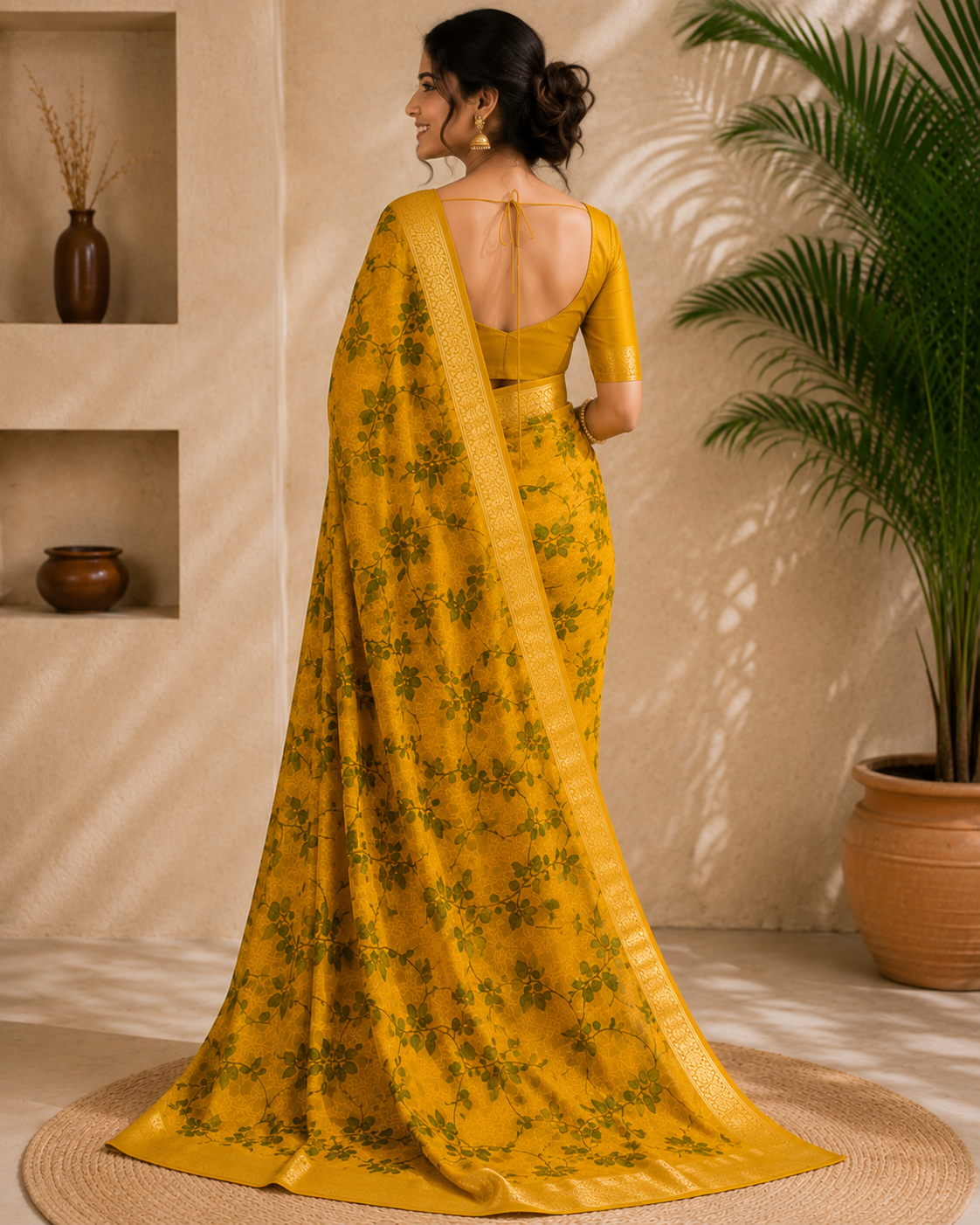 Floral Woven Zari Border Saree