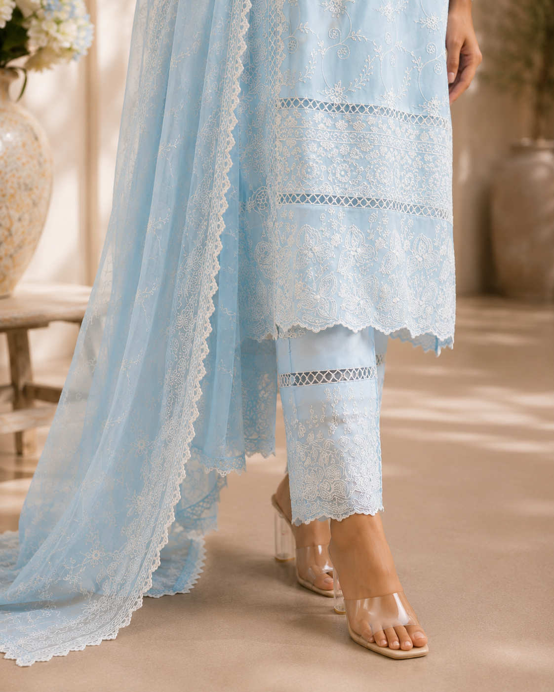 Mehr Pastel Chikankari Suit Set