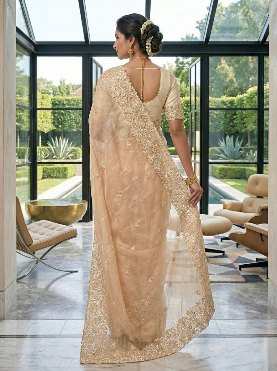 Ivory Royale Embroidered Organza Saree