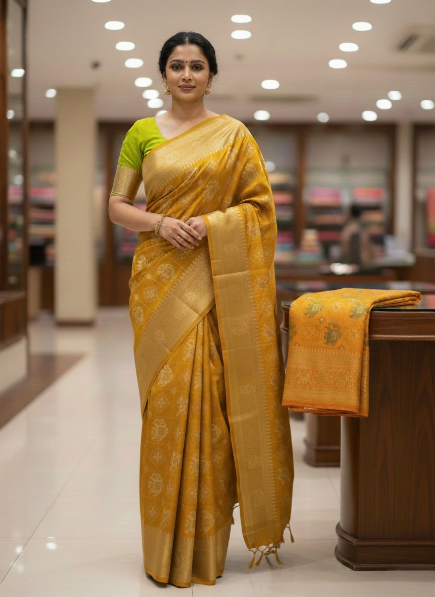 Elegant Woven Motif Silk-Blend Saree with Contrast Border