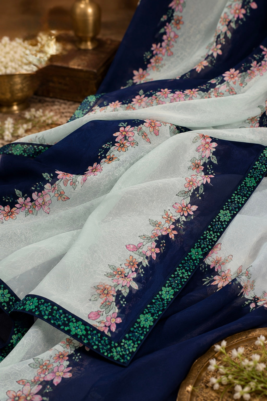 Midnight Bloom Organza Saree