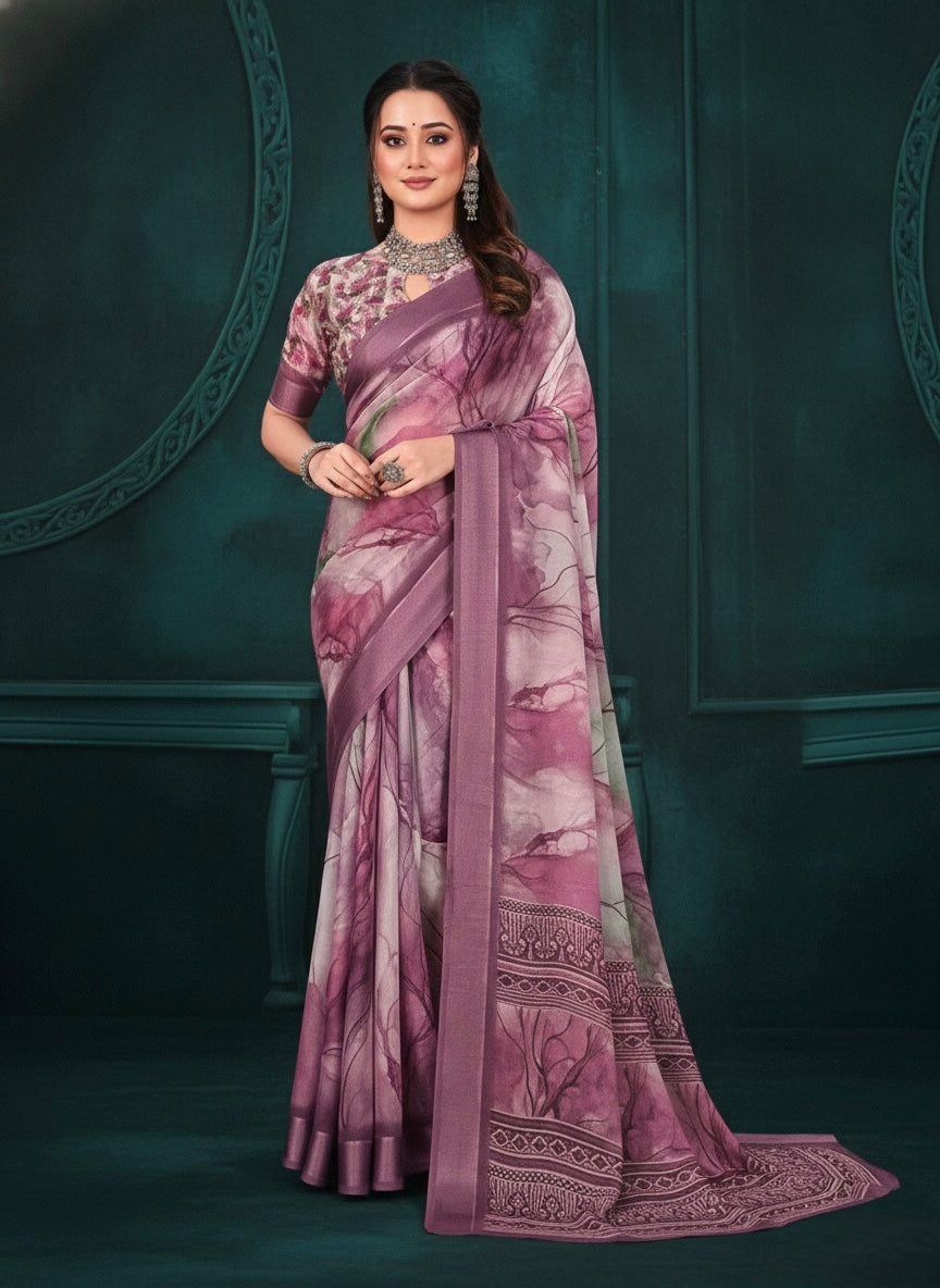 Floral Printed Saree with Elegant Border