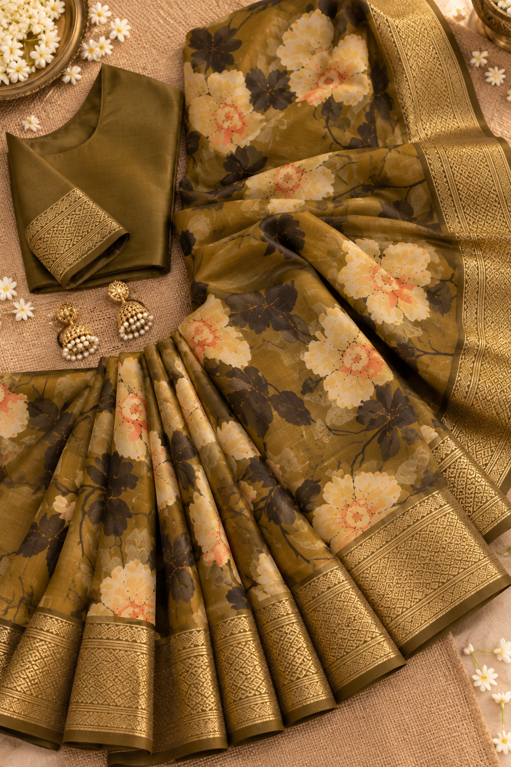 Amethyst Bloom – Floral Border Elegance Saree