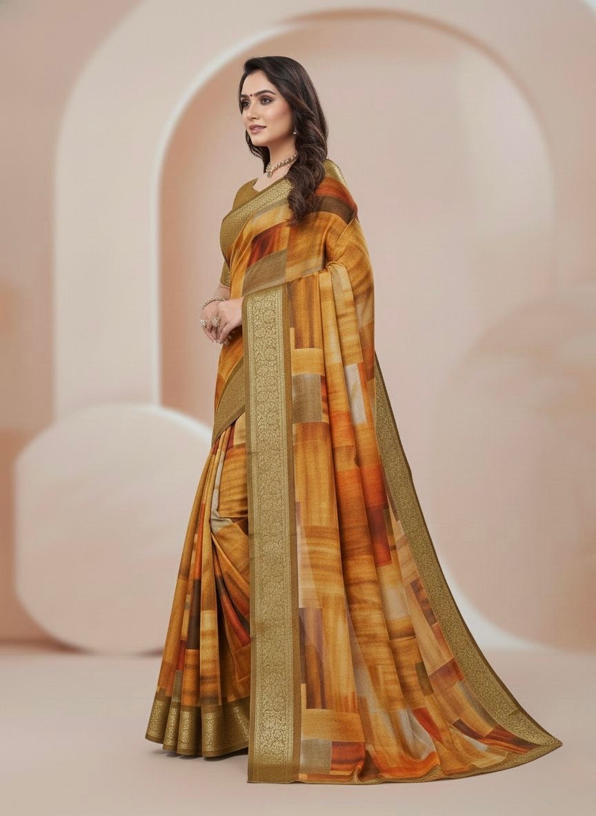 Amber Mosaic Synthetic Saree