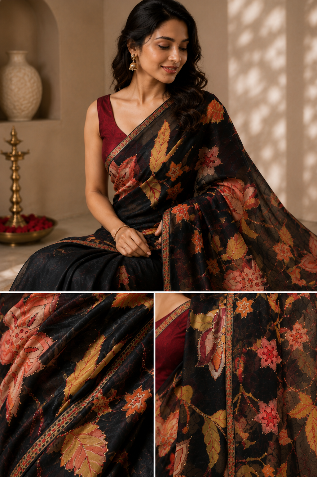 Midnight Autumn Bloom Saree