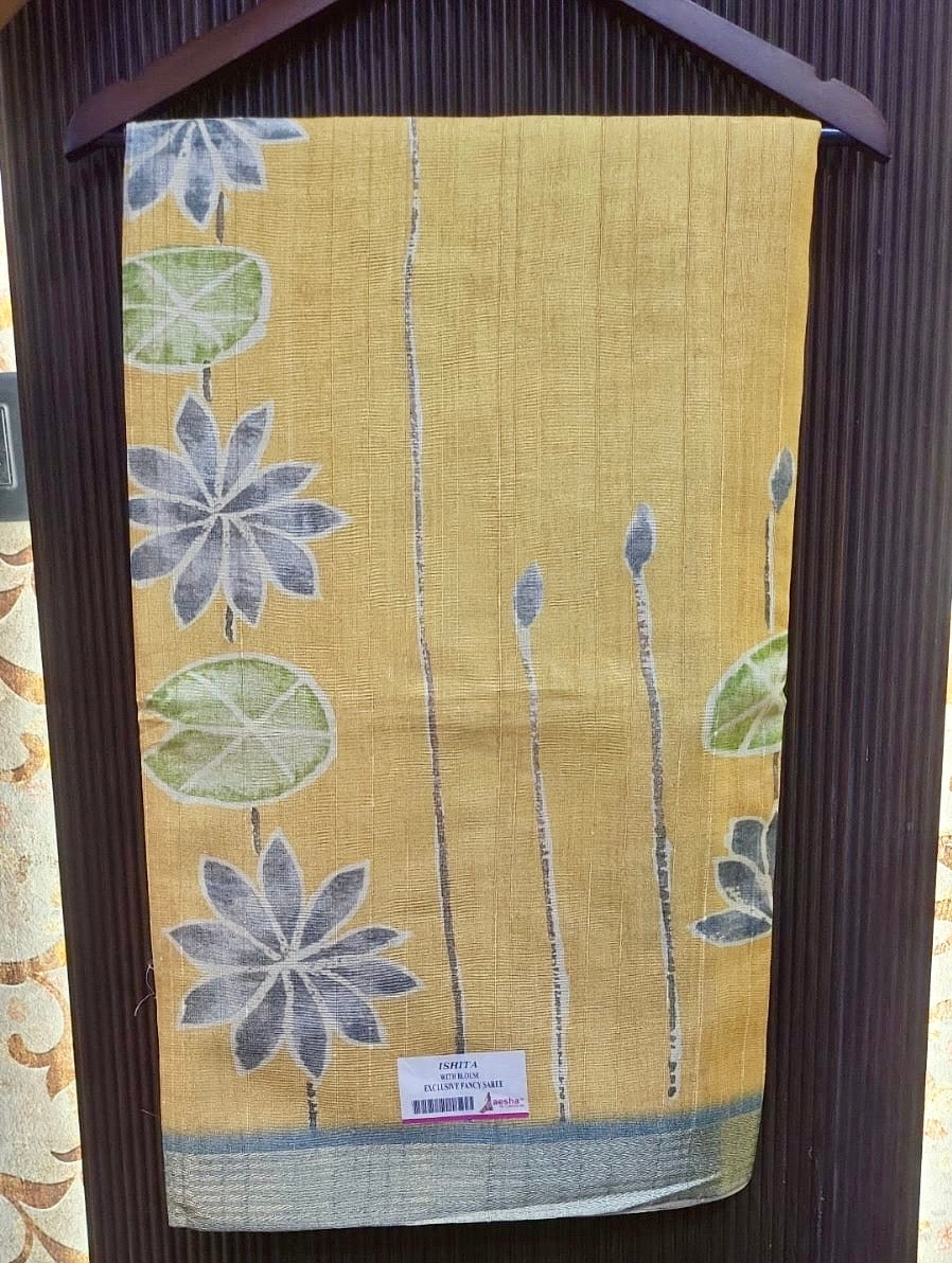 Handcrafted Linen Saree with Botanical Print