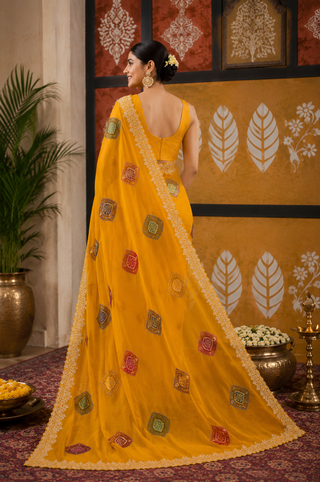 Heritage Bandhani Motif Organza Saree