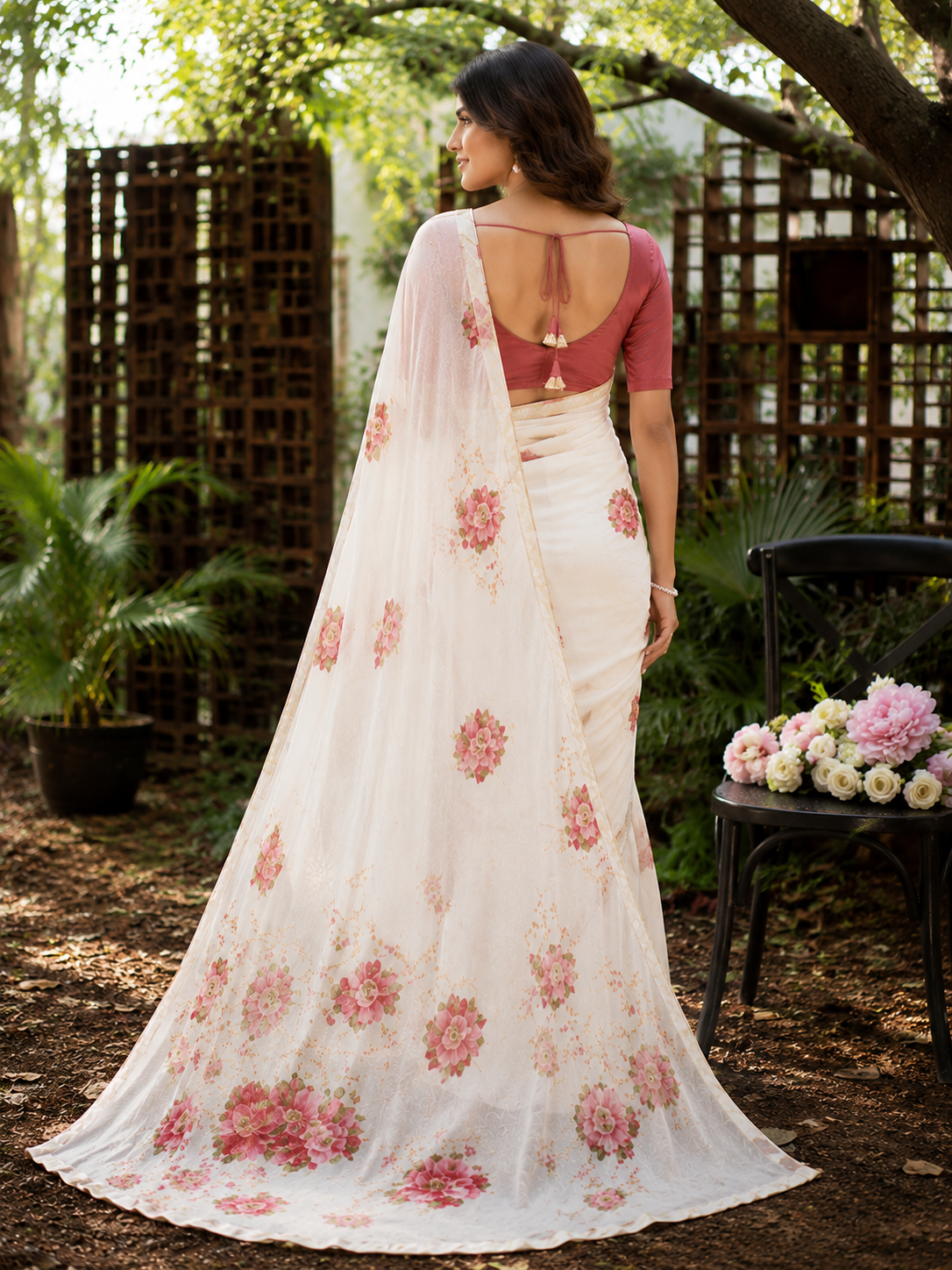 Floral Printed Organza Saree