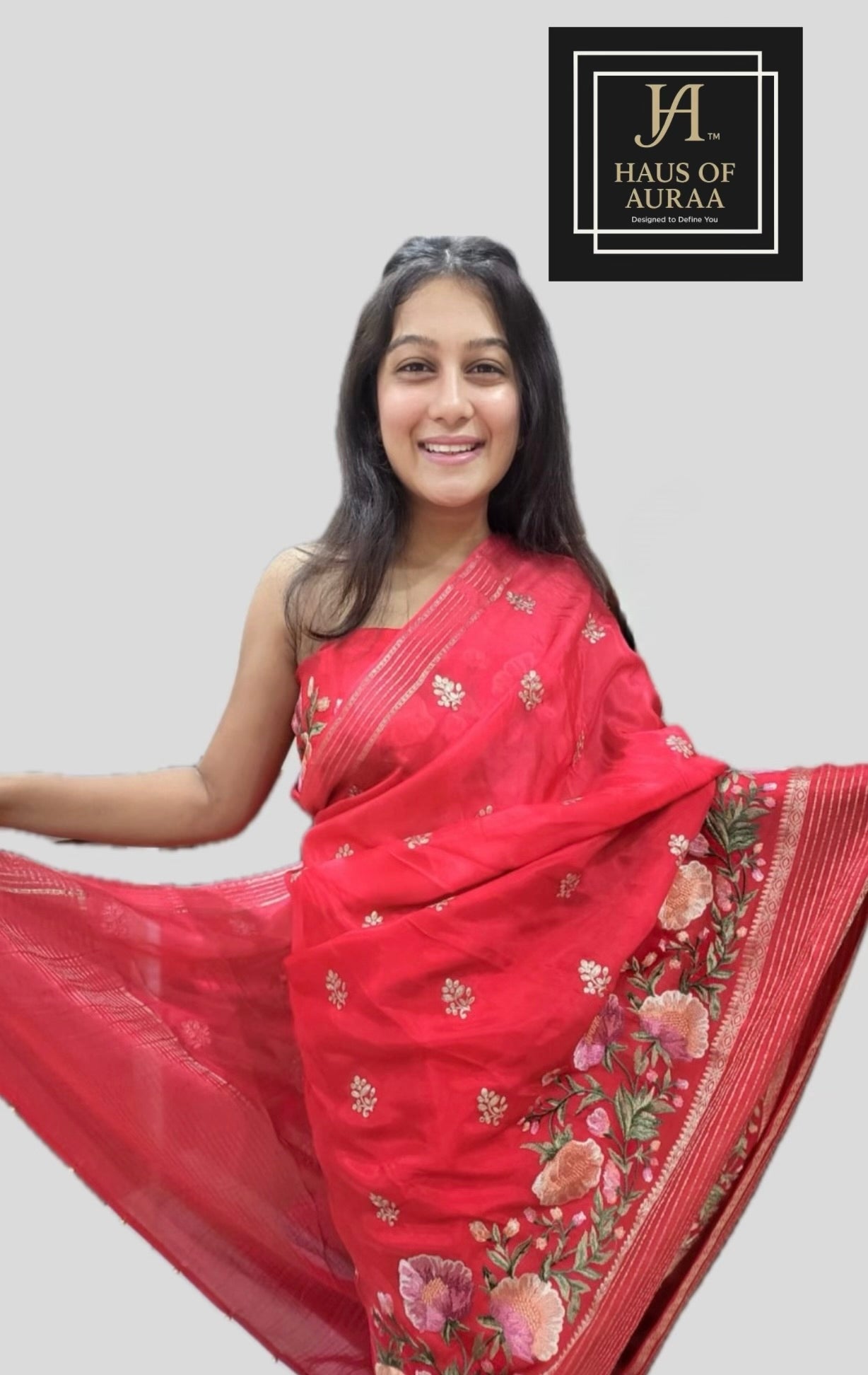Red Floral Print Saree