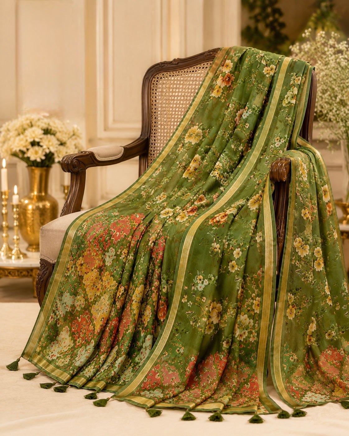 Vintage Mocha/ Olive Floral Saree