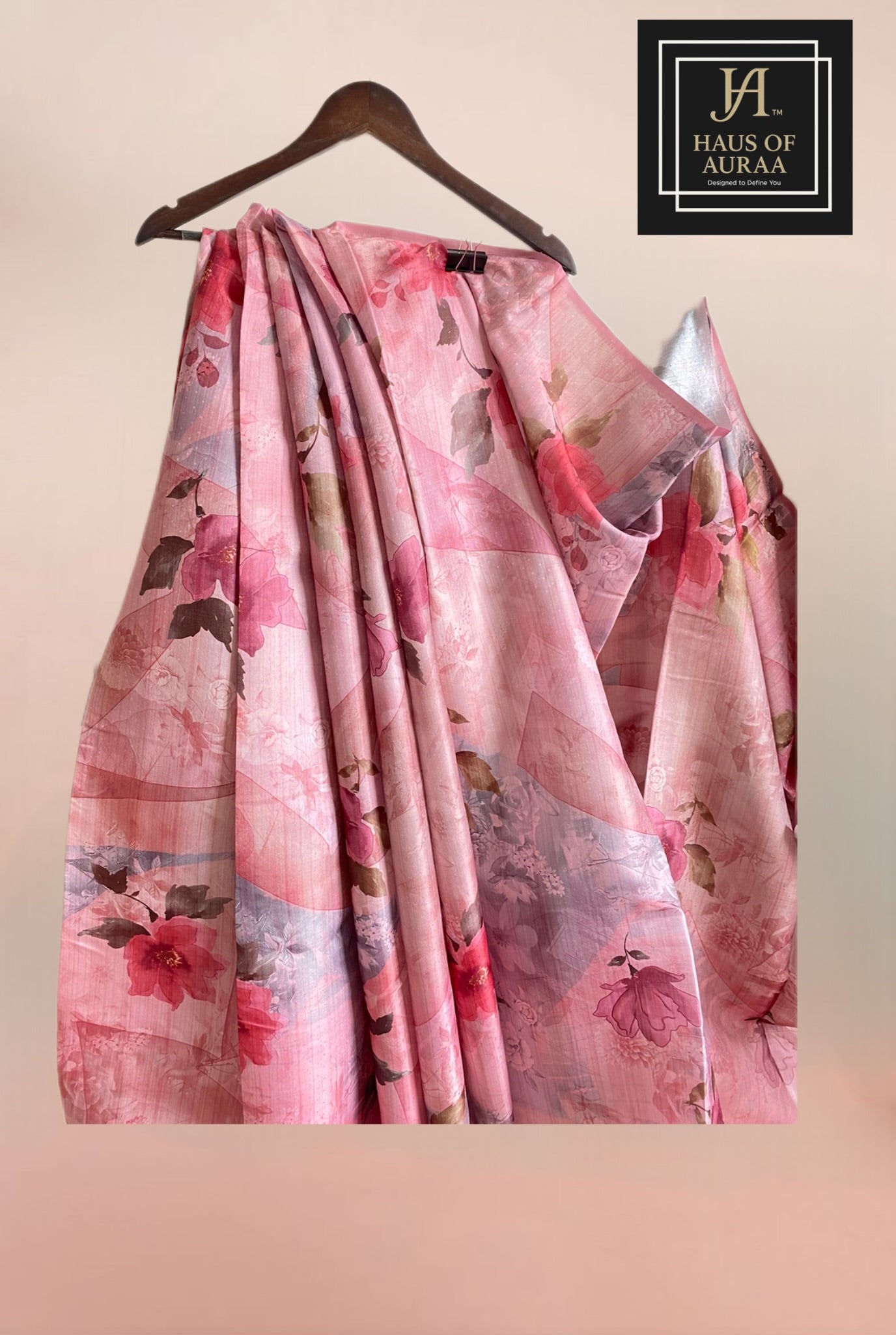 Pink Abstract Floral Saree