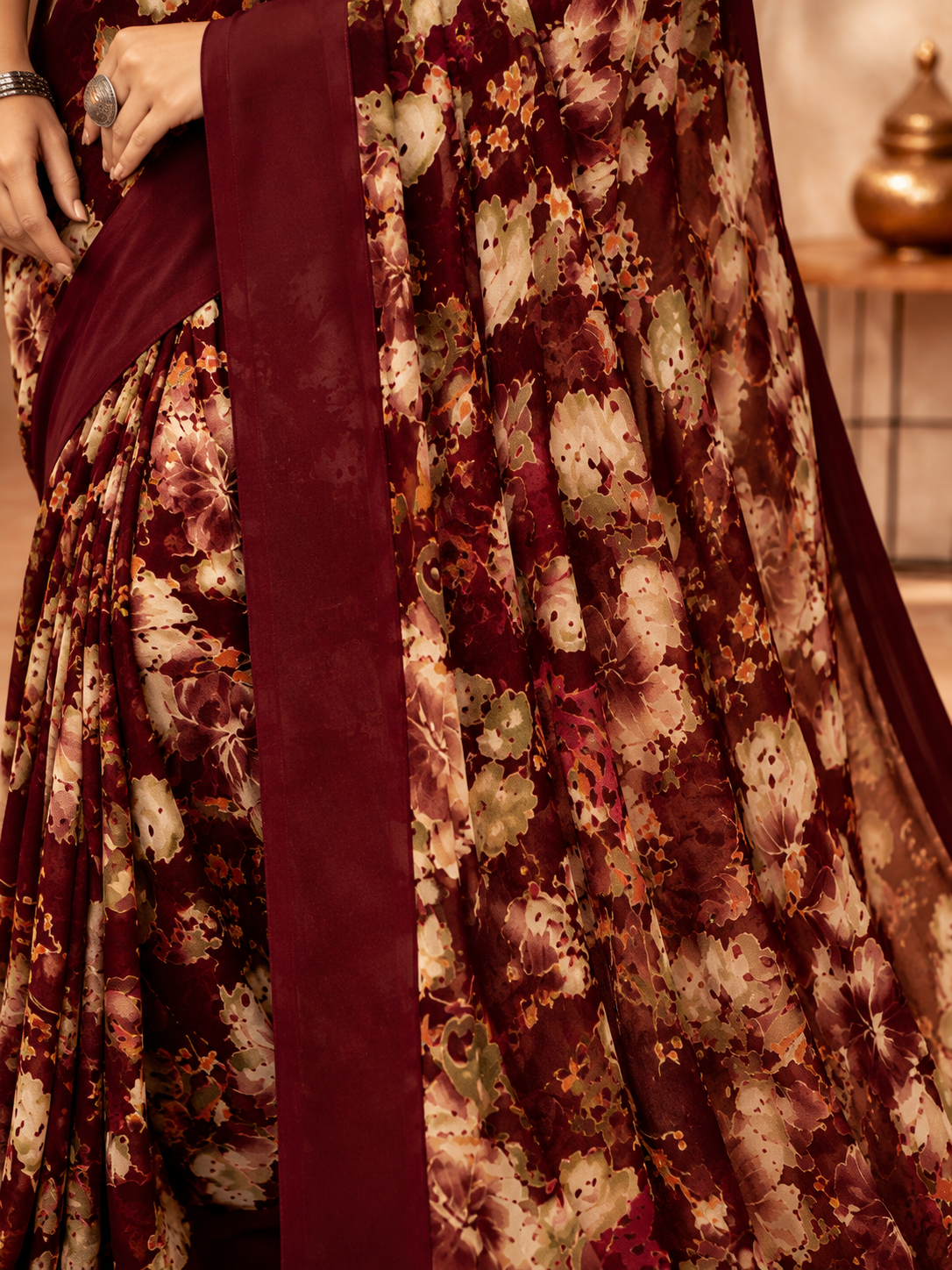 Crimson Bloom Floral Saree
