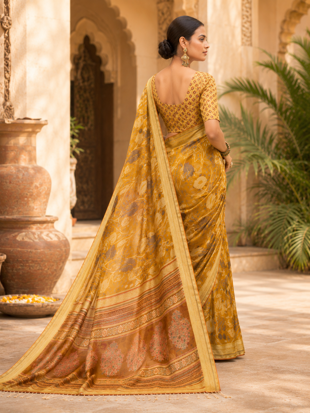 Mustard Heritage Printed Saree