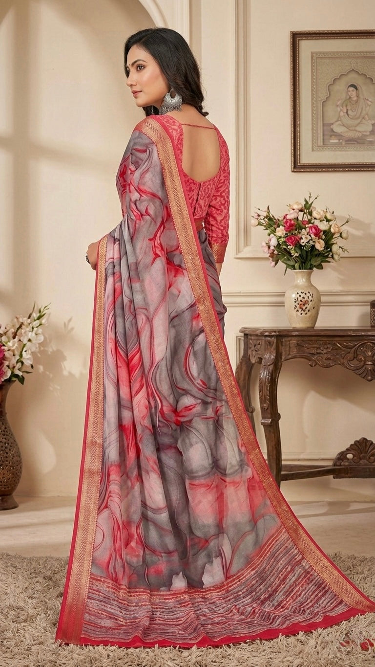 Crimson Marble Artistic Printed Saree