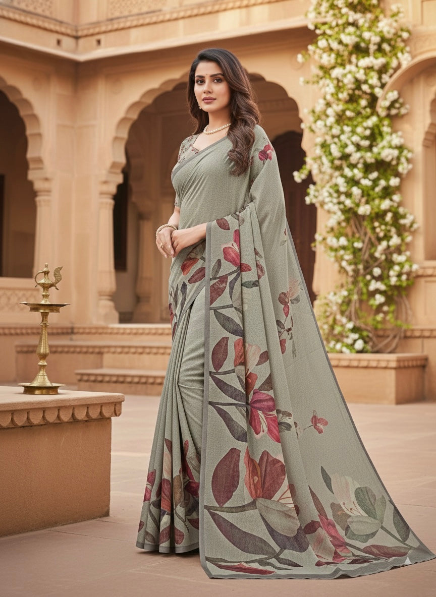 Mist Meadow Printed Saree