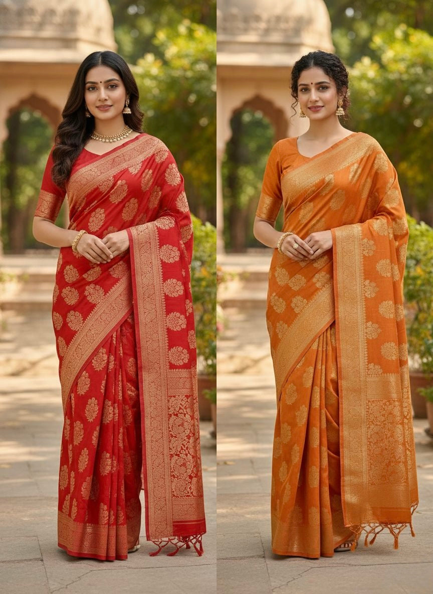 Woven Butti Silk-Blend Saree with Traditional Zari Border