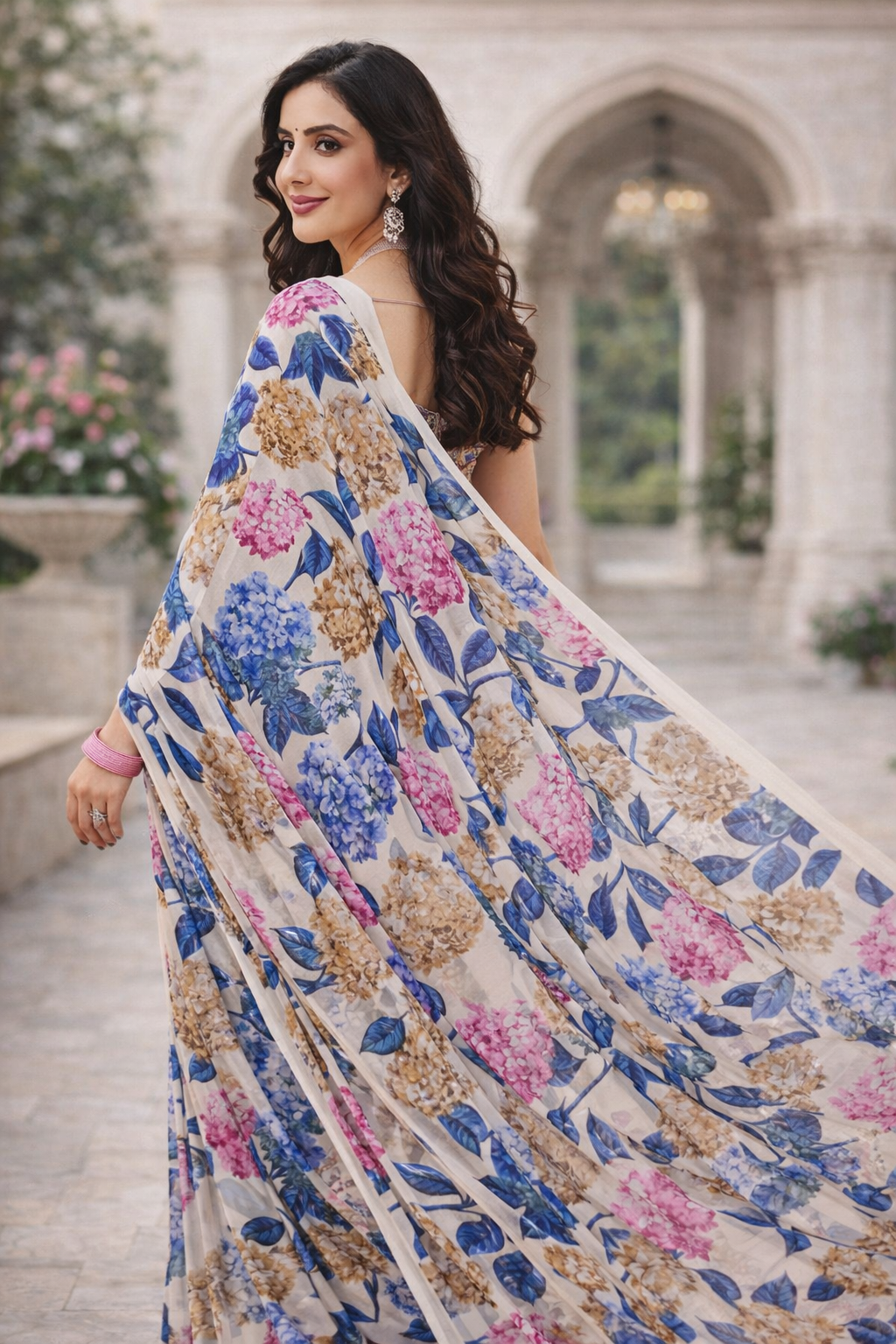 Cream Floral Saree