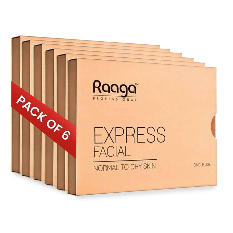 Raaga Express Facial Kit (6 Step Process) Rejuvenates and Revitalises Skin, Improves Skin Texture | Normal To Dry Skin | Pack of 6 (35g X 6)