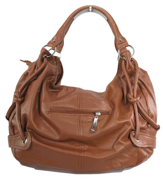 Brown Textured Leatherette Shoulder Bag with Knot Detail