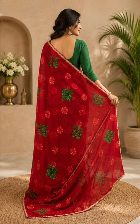 Rangmahal Crimson Chiffon Saree