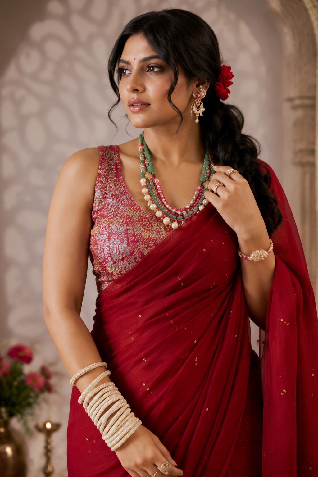 Ruby Grace Embellished Organza Saree