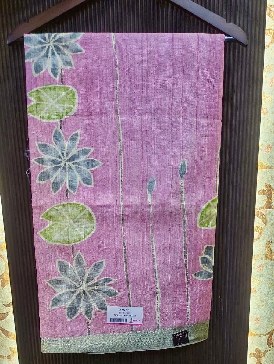 Handcrafted Linen Saree with Botanical Print