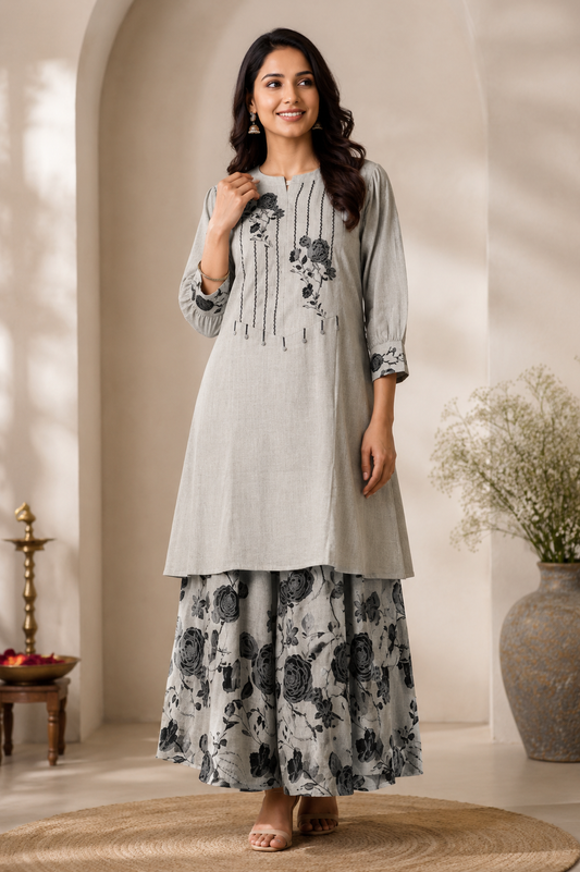 Noir Bloom Kurta Palazzo Set