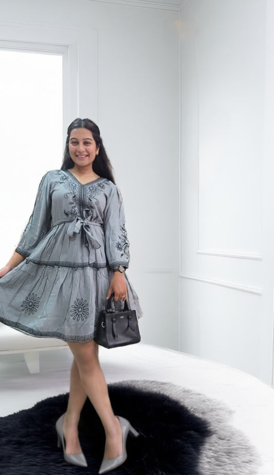 Moonlit Grey Smock Dress