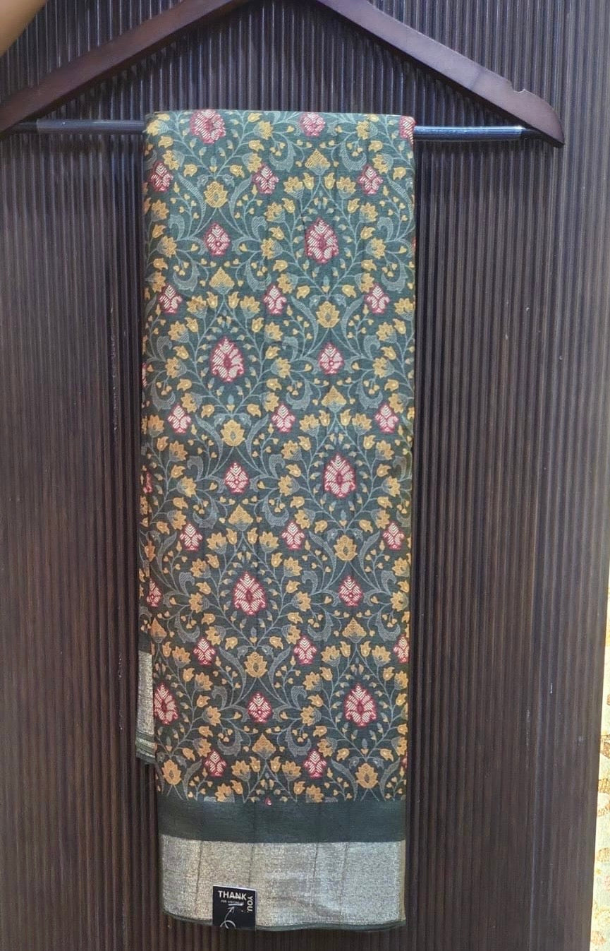 Floral Jaal Silk Blend Saree with Zari Border